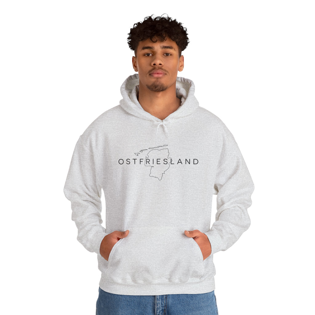 Ostfriesland Karte Hoodie — Minimalistischer Outline Kapuzenpullover