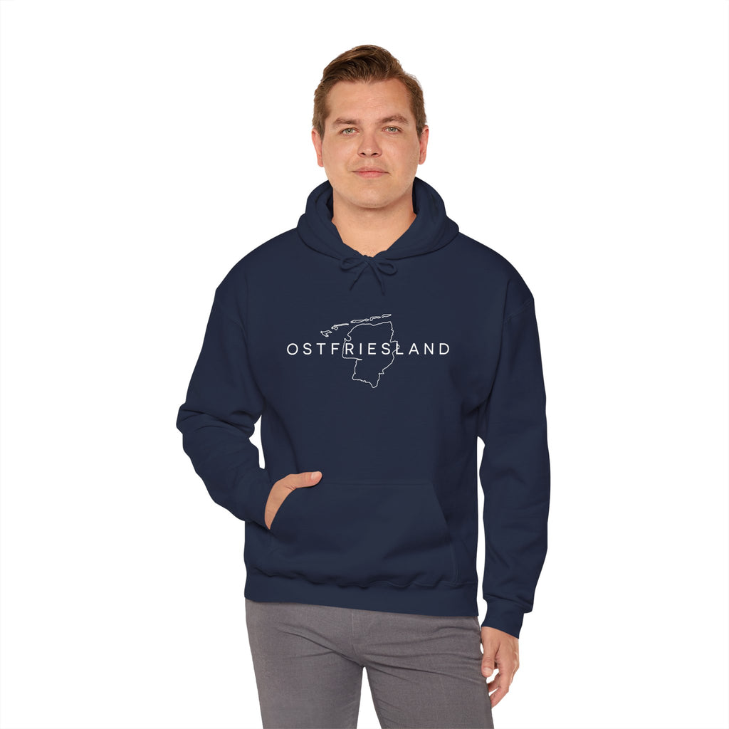 Ostfriesland Karte Hoodie — Minimalistischer Outline Kapuzenpullover