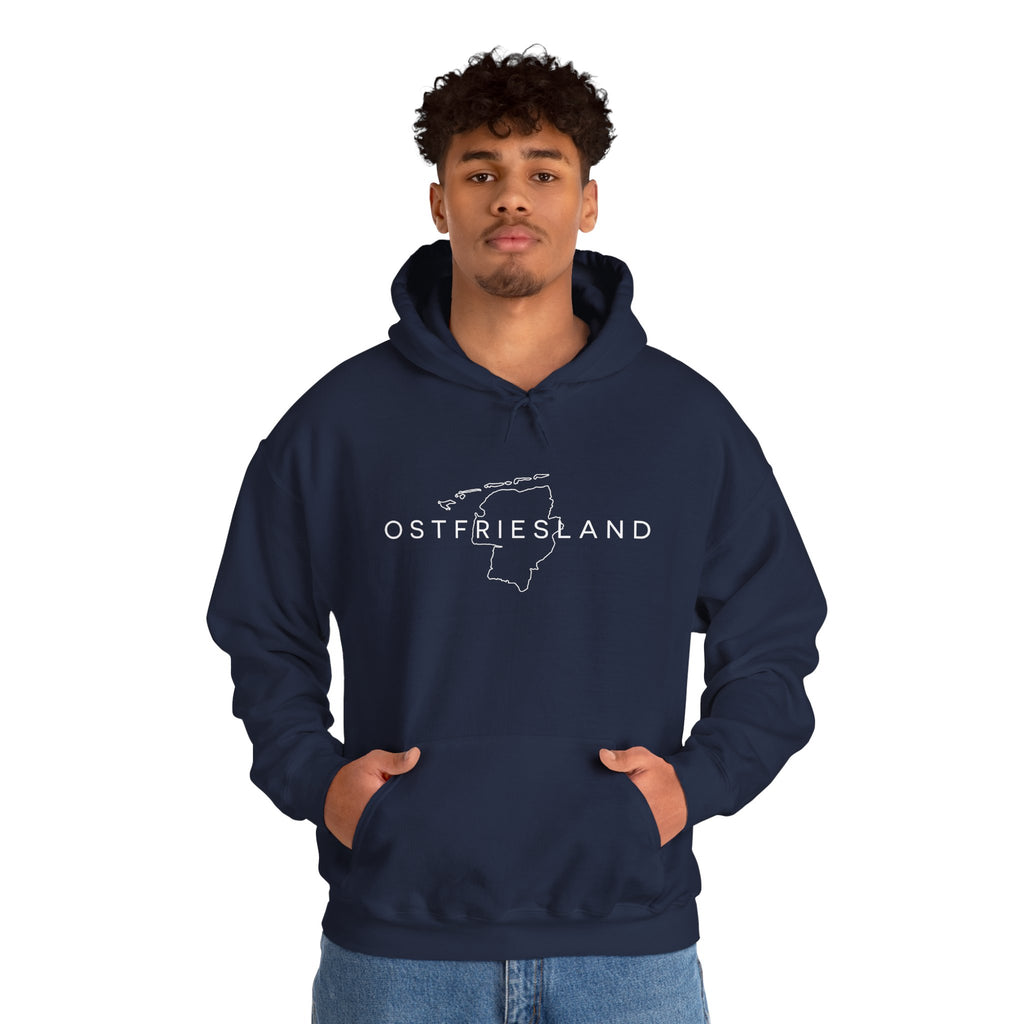 Ostfriesland Karte Hoodie — Minimalistischer Outline Kapuzenpullover